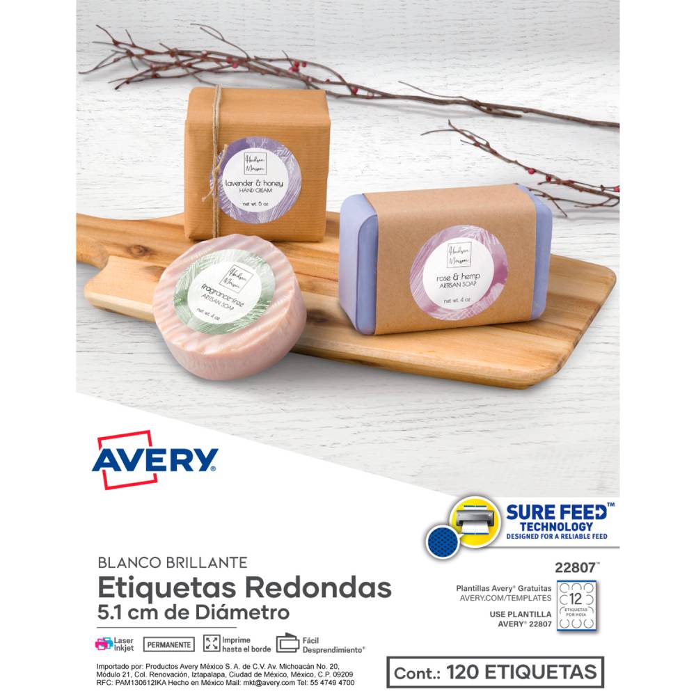 Etiqueta redonda blanca, láser/ inkjet, 5.1 cm de diámetro
